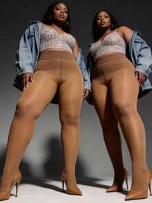 2条装80D加大码亮面紧身打底裤，纯色高弹不透明连裤袜，时尚性感百搭黑色紧身裤，适合万圣节和圣诞节穿着。 - 彩色 - 查看 11