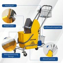Cleaning Bucket, Mop Bucket, On Wheels, Plastic, Metal Handle, Yellow - View 6