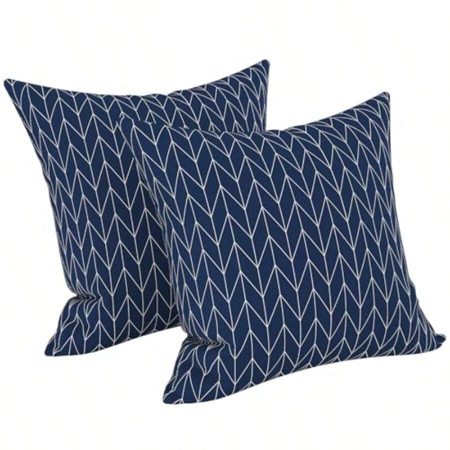 LVTXIII - Paquete de 2 fundas de almohada para exteriores solo 18 x 18 pulgadas fundas de cojín cuadradas repelentes al agua para muebles de patio jardín sofá color azul marino - Azul marino de espiga - Ver 1