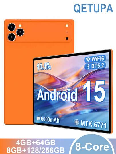 Qetupa 10.1 inç Android 15 Tablet, 4GB RAM + 64GB ROM veya 8GB RAM + 128GB/256GB ROM (1TB SD Kart ile genişletilebilir). MTK6771 Sekiz Çekirdekli 2.0GHz İşlemci, (1280x800) IPS Dokunmatik Ekran, 5MP Ön Kamera ve 13MP Arka Kamera, 6000mAh Batarya, Bluetooth 5.2, 802.11ax Wi-Fi 6, GPS ve Type-C Şarj Portu. SIM Kart Desteklenmiyor - İş Profesyonelleri ve Öğrenciler İçin İdeal Seçim. Tatiller İçin İdeal Hediye.