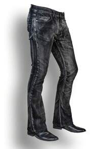 Jeans acampanados con lavado ondulado y personalizado para hombres - Negro - Ver 3
