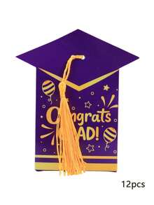 12pcs Graduation Celebration Candy Box, Graduation Party Decorations, Graduation Cap Shaped Candy, Chocolate, Cookie Supplies (Red, Purple, Black, Blue) - Graduation Cap Gift Box - View 11