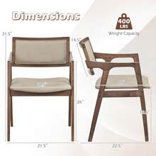 Rubber Wood Dining Chairs Set Of 2 With Arms,Curved Seat & Back For Room,Dark Beige - Beige - View 4