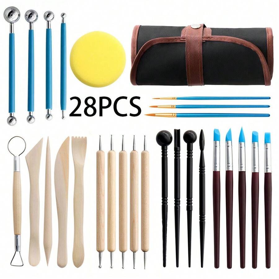 Bộ dụng cụ làm gốm 28 món, dụng cụ nặn đất sét, chạm khắc gỗ, tự làm đồ gốm thủ công. - bộ dụng cụ làm gốm 28 món - Xem 1