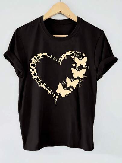 Men's Summer Clothing Set, Men's Royal Day Top Shirt, Long Sleeve, Brazil K3 Clothing, Men's Clothing Tops, Orange Summer Clothing, Blouse, Football Jersey, Training Suit For Men, Jersey And Ninetta Women's Black Shirt With Butterfly And Heart Graphic Print - Short Sleeve Crew Neck Casual Top With Gold Design, All Year Round Machine Washable Casual Shirt, Versatile Clothing, Shirt, Comfortable Material, Style Enthusiast Kurdish