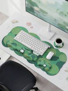 Large Game Mouse Pad Set, 4-In-1 Ergonomic Keyboard With Memory Foam Wrist Rest, Computer Extended Game Mouse Pad, Non-Slip Desktop Matte Easy Typing To Relieve Pain I Lotus Leaf Frog - View 2