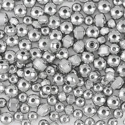 30-200 piezas Cuentas redondas de acero inoxidable, cuentas sueltas para hacer pulseras, collares, aretes, cuentas redondas pequeñas de precisión, con patrón de malla