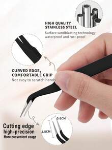 12pcs Black False Eyelash Elbow Tweezers, Grafting Eyelash Curler, Multifunctional, Fine And Easy To Use, Thick Steel, High Hardness, Good Elasticity, Durable, Equipped With Protective Headgear To Avoid Hand Injuries, Comfortable To Use, Suitable For Home, Beauty Salon, Nail Salon Special Tweezers (12/6/1pc) - Multicolor - View 3