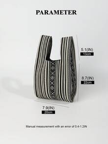 1 pieza Bolso de mano plegable de punto hueco de unicolor, ligero y casual, adecuado para mujeres/niñas para uso diario, vacaciones, escuela, viajes, todo el año - Negro - Ver 3