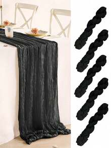 1/2/5pcs Black Pleated Table Runner ,Solid Home Table Cover ,Wedding Party Decotive Tablecloth,Table Centerpiece Decor, Wedding Party Supplies,Dinner Party Decor,Birthday Party Decor,Anniversary Party Decor,Party Table Flag,Dining Room Accessories,Kitchen Decor,Easy Clean Tablecloth,Home Decor Gift,Decor For Home - Black - View 3