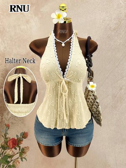 RNU Women's Sleeveless Camisole Top, With Ruffle Collar And Asymmetric Hem, Knit Fabric, Regular Length, Slightly Stretchy, Summer Blouse