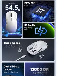 X9 轻量级游戏鼠标，PAW3311 芯片，无线蓝牙三模式电竞鼠标 - 查看 3