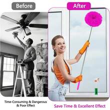 Ceiling Fan Cleaner Duster, Duster Mop With Extension, Reusable Microfiber Fan Cleaning Tool, Adjusts 13 To 31 Inch For Furniture Door Window Top, Office (Rose Red) - Rose Red - View 4