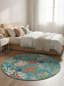 1pc Seashell & Starfish Round Rug - Fresh Coral Print Mat, Soft & Comfortable Round Carpet, Decorative Rug, Bedroom Decor, Small Rug, Carpet, Home Decor, Living Room Rug, Small Living Room Rug, Bedroom Rug, Living Room Home Decor, Outdoor Rug, Washable Rug - Multicolor - View 7