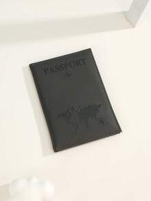 1pc Matte Finish Pu Material Travel Passport Cover With World Map & Letter Print And Fixed Design Passport Holder Passport Case Passport Wallet Passport Bag For Holiday For Vacation Passport Pouch For Flight For Back To School For Men And Women Travel Essentials Travel Accessories - 黑色 - 查看 5