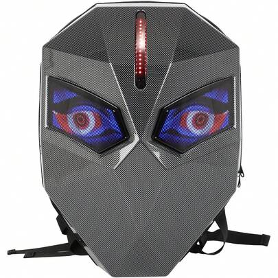 GCCSJ Motorcycle Backpack With LED Dynamic Eyes, App-Controlled Hardshell DIY Laptop Backpack, Suitable For Riding, Traveling, And Outdoor Adventures, 19-Inch Large Size, Carbon Fiber Texture