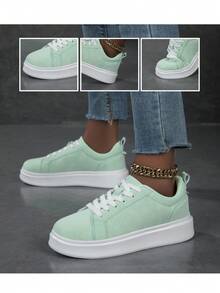 2026 New Women's Lace Up Casual Shoes, Sports Shoes, White Shoes, Women's Shoes, Skateboarding Shoes, Lightweight Street Board Shoes - Mint Green - View 7