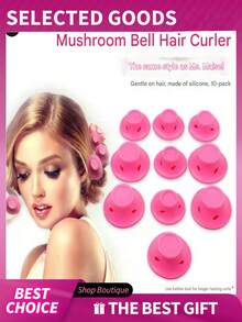 1/5-10pcs Mushroom Shaped Slouchy Hair Curler, Silicone Sleep Hair Curling Tool, Magical Hair Styling Accessory - One Size Fits All - View 1