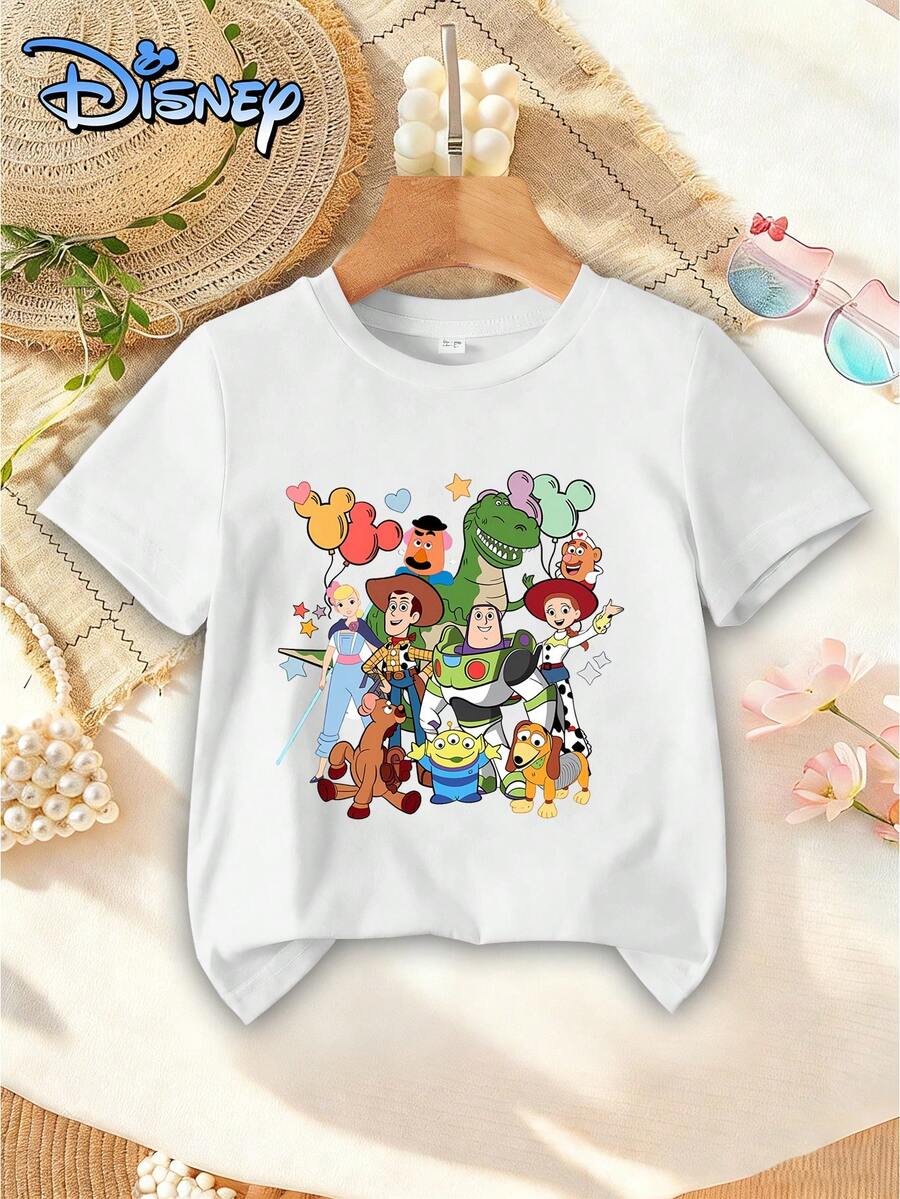 Girl Baby Girl Baby Girl Short Sleeve T-Shirt Top Disney Toy Story Cartoon Print Pattern Casual Cute Style Spring Summer Autumn Top Both Men And Women Baby Suitable Children's Top - trắng - Xem 1