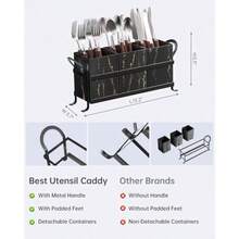 Classic Farmhouse Kitchen Organizer Exquisito organizador de cubiertos de metal de mármol negro dorado 3 amplios compartimentos ideal para cubiertos herramientas de cocina y más SNV-1 - Mármol Negro Dorado - Ver 2