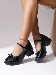 Giày Mary Jane da PU nữ mới năm 2025: Đế dày, gót chunky, mũi tròn, trang trí nơ, thiết kế buộc dây, gót dày, giày casual thoải mái hàng ngày. Thích hợp cho các buổi đi chơi hàng ngày, kỳ nghỉ, tiệc cocktail, giày đi làm đa năng thoải mái. - màu đen - Xem 8