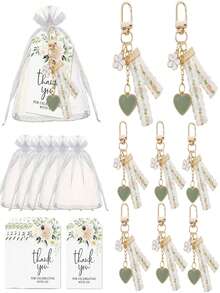 15pcs INS Style Daisy Keychain Set, Including Keychain, Gift Bag And Thank You Card, Creative Keychain Decor, Lace Earphone Pendant, Packaging Accessories - A - View 5