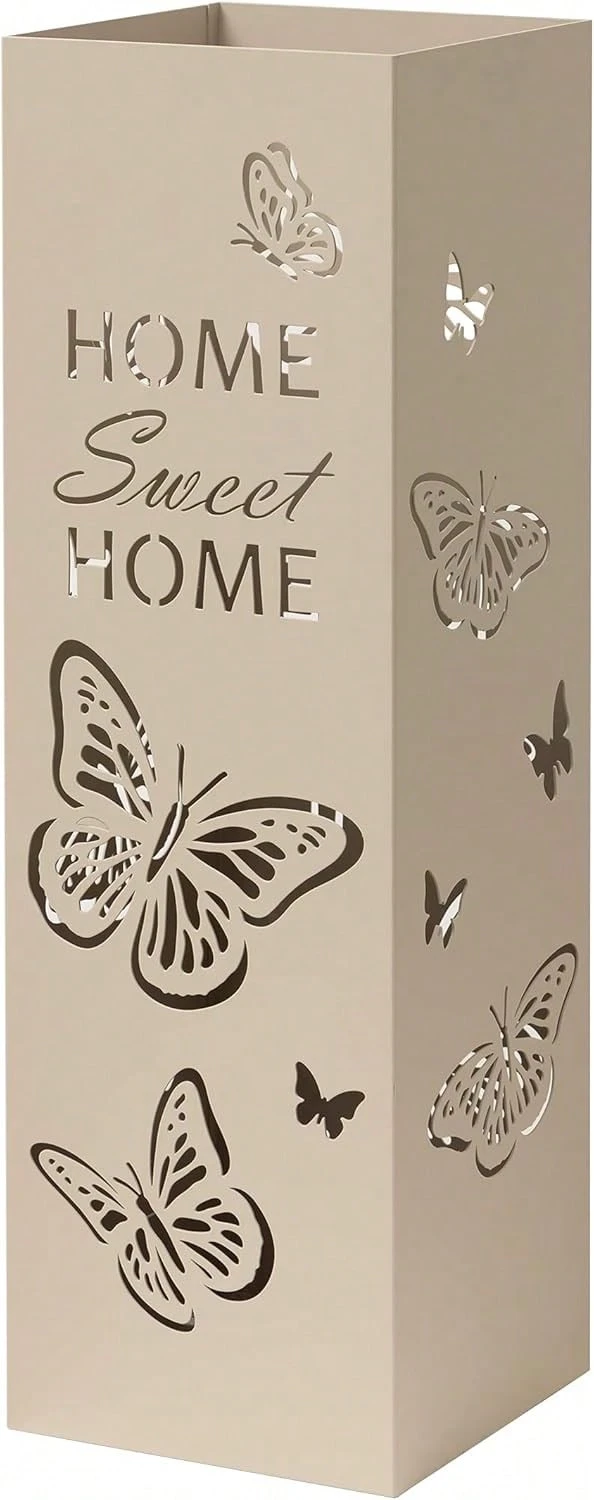 Baroni Home Modern Design Umbrella Stand, Metal Umbrella Holder With Butterflies, 2 Hooks And Removable Drip Tray, 15.5 X 15.5 X 49 Cm - 1PC - Xem 1