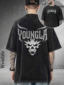 Men's Vintage GYM Graphic Tee | Summer Men's Street Style Retro Print T-Shirt | YLA Skull Design Front And Back | Niche Fashion Men's Clothing Y2k Clothing | Unisex - 黑色 - 查看 2