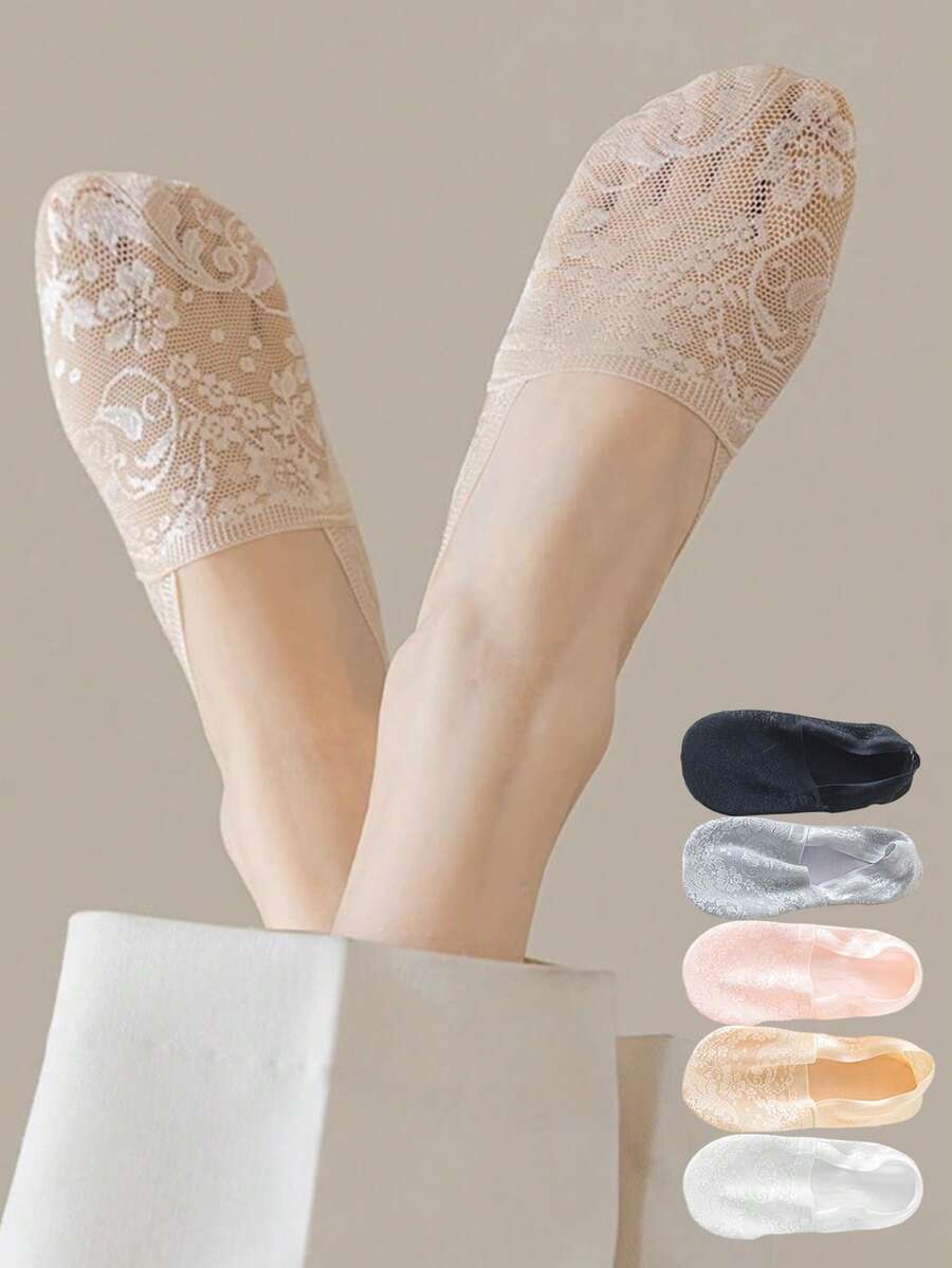 1/5/10 Đôi tất nữ mùa hè nhẹ, thoáng khí, kiểu ren hoa, chống trượt, mỏng, thoáng mát, không lộ nội y, thích hợp đi thuyền. - Nhiều màu - Xem 1