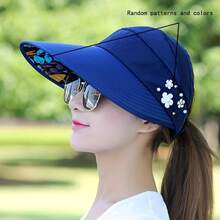 Women's Wide-Brim Sun Hat With Faux Pearls And Floral Decorations - Foldable Beach And Picnic Hat, Lightweight And Breathable, Suitable For Outdoor Activities, All-Season Sun Hat, Picnic Headwear, Fashionable Headwear, Durable Headwear - 黑色 - 查看 1