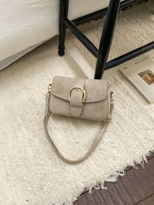 Women's Flap Small Handbag, Fashionable Metal Buckle Decor Square Bag, Shoulder Crossbody Bag - Khaki - View 7