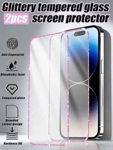 MSRI 2pcs, Pink Glitter Edge Tempered Glass Screen Protector, Anti-Scratch, Anti-Collision, Water-Resistant, High-Definition Tempered Glass Screen Protector, Compatible With Apple 11/12/13/14/15 Pro Max/16 Plus/16 Pro/16 Pro Max/16e/17/17 Air/17 Pro/17 Pro Max Series Phone Accessories - Pink - View 38