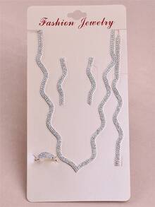 CORUIXI 1 set de bijoux délicats en strass pour femmes, comprenant un collier à vagues dorées, un bracelet, des boucles d'oreilles, une bague. Convient pour la mariée, la demoiselle d'honneur, boule de cristal, cadeau pour les filles - Doré - Voir 11