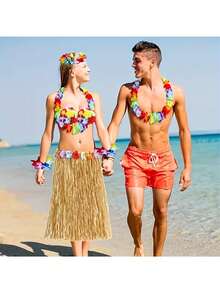 2/1pc Hawaiian Grass Skirt With Colorful Flowers, Unisex Tropical Style Party Decoration, Holiday Photo Prop, Suitable For Beach Party - Multiple Styles - View 8