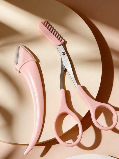 Brodark 2pcs Eyebrow Grooming Kit, Including Angled Eyebrow Razor And Eyebrow Scissors With Comb, Suitable For Beginners, Unisex Hair Removal Accessories,Available All Seasons