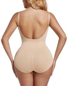 Low Back Bodysuits Shapewear For Women Open Crotch Body Shaper Seamless Tummy Control Push Up Corset Tank Top Backless Briefs Underwear - 米色 - 查看 5
