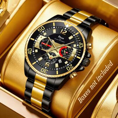 理想的办公礼品！黑金男士商务腕表，多功能腕表，黑金配色，适合送给男友/父亲/同事，彰显高雅品味