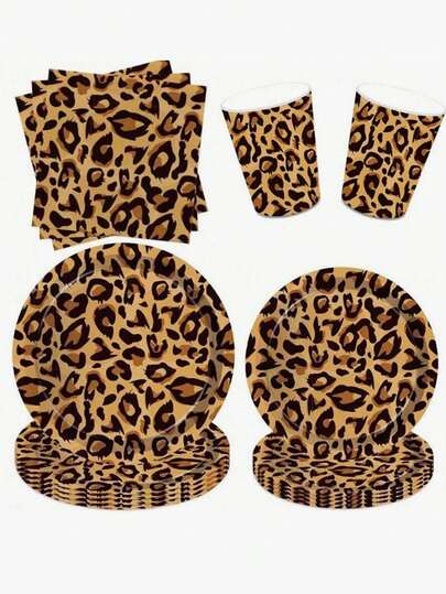 10 pièces Assiettes et serviettes imprimées léopard, Décorations d'anniversaire thème imprimé léopard marron Vaisselle Assiettes Serviettes, Décorations de fête d'anniversaire thème animal imprimé léopard