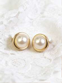 2 Peças Abotoaduras Redondas de Liga Leve Luxo com Pérola Falsa para Mulheres, Coberturas de Botão de Broche para Senhoras, Ideal para Looks Diários e de Festa, Presentes para Amigas - 2 rodadas - Visão 10