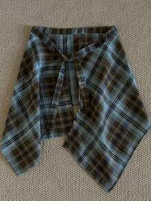 女士格子假叠层衬衫下摆，高腰系带裙摆延长器，休闲百搭连衣裙假下摆 - 彩色 - 查看 11