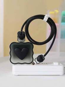 5pcs Black Ombre Wavy Edge 3D Heart TPU Charger Protector Case, Suitable For 18/20W Compatible With IPhone 14 Pro Max Fast Charging 12 Case 13 Charger - Multicolor - View 5