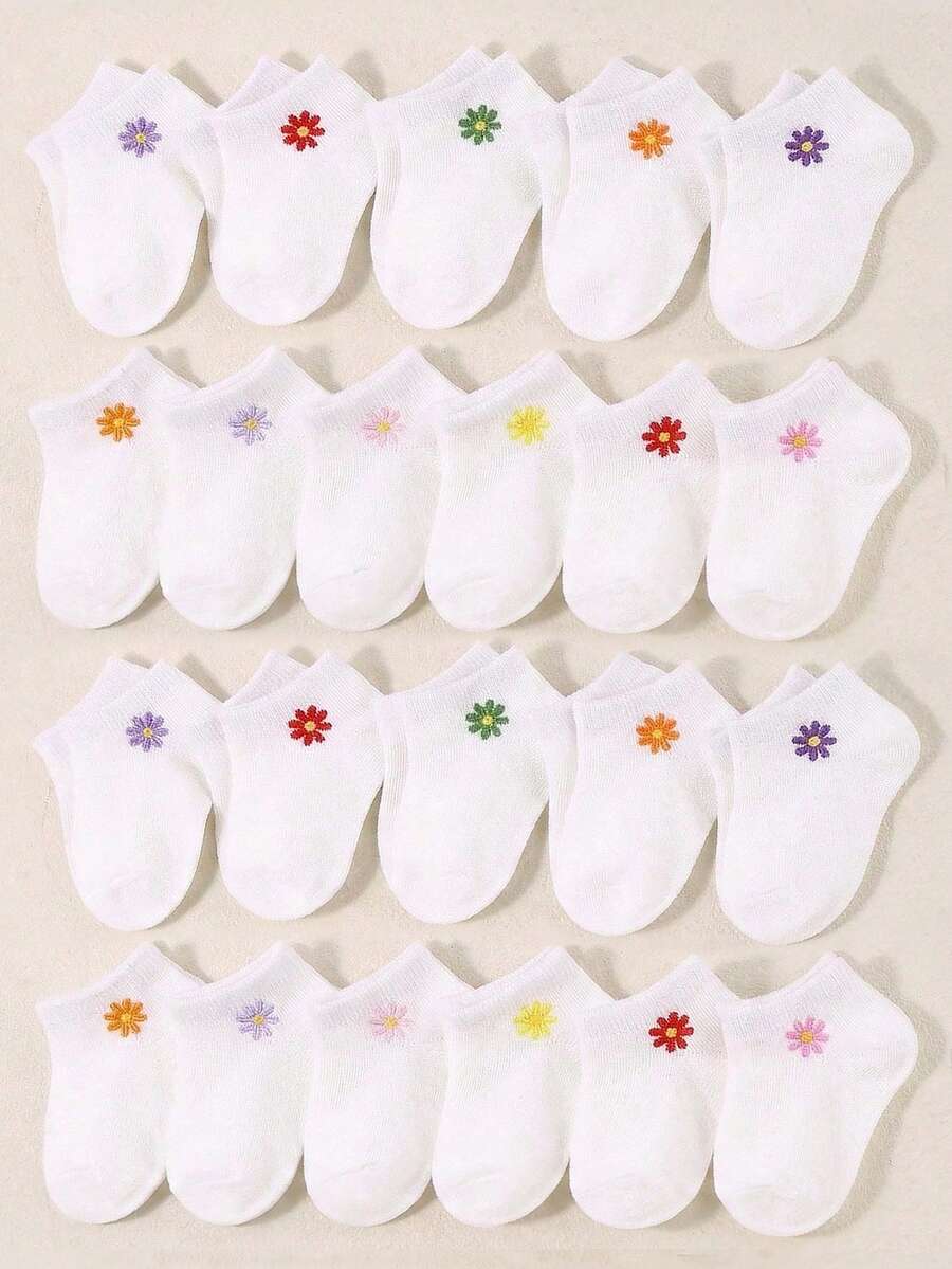 6/12/24 Pairs Candy Color Girls Short Socks, Bow Jacquard White Base, Suitable For Toddlers & Children, Super Soft Elastic Breathable Non-Binding, Fit For 0-36 Months Daily Wear, Spring/Summer, Back To School, Wedding Season Essential Gift Set, Spring/Summer Wardrobe - Multicolor - View 1