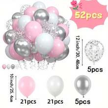 52pcs Pink, White, Silver Latex Balloons, Paired With Confetti Balloons, Suitable For Birthdays, Weddings, And Bridal Showers, Babyshower, Pink Themed Party, Anniversary Celebration, Coming Of Age Ceremony, Ladies' Singles Party - View 2