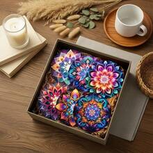 Set de 6 posavasos de madera con diseño de mandala colorido - 10*10cm, adecuados para café, té y bebidas - perfectos para proteger las superficies de las mesas, decoración del hogar, dormitorio, oficina, comedor, cocina, regalo de inauguración de casa, decoración de boda, regalo de cumpleaños, decoración de mesa, set de posavasos, posavasos para bebidas, posavasos para el hogar, disponible en 1 set, 2 sets o 3 sets - Multicolor - Ver 1