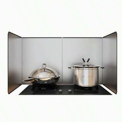 1، تصميم قطعتين من الفولاذ المقاوم للصدأ شاشة رذاذ مقاومة للحرارة، غطاء واقي للموقد المطبخ غير لاصق - لوحة قابلة للطي مناسبة للمنزل والسيارات المتنقلة والتخييم