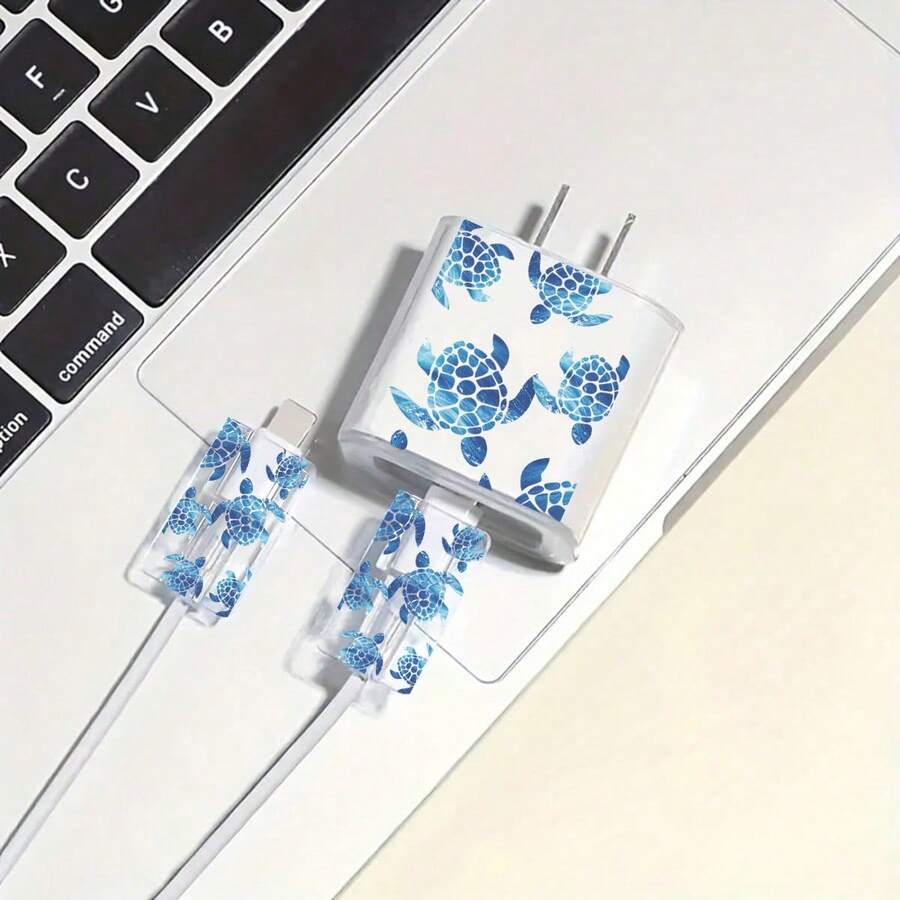 3 件装蓝色海龟充电器保护套及数据线保护套 - 兼容 20W 快充，适用于 12/13/14/15/16/17 Pro Max - 彩色 - 查看 1