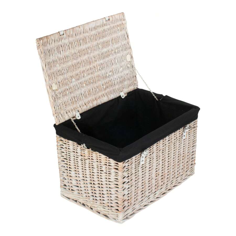Red Hamper 60cm Whitewash Wicker Chest Picnic Storage Basket - Black - View 1