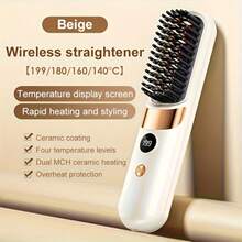 2-In-1 Wireless Heated Styling Brush - Curling & Straightening, Portable Design, Anti-Scald, Type-C Fast Charging, 1800mAh Large Battery, LED Display, Suitable For Home And Travel, Professional Styling Tool, Women's Hair Styling Tool, Perfect Holiday Gift. Provides 2 Size Options. - Multicolor - View 13