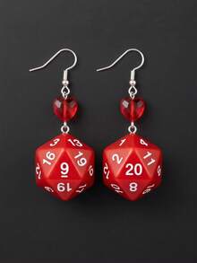 Y2K 时尚骰子耳环，通勤和日常佩戴皆宜 - 紅色 - 查看 5