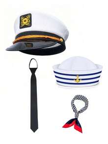 水手帽套裝 萬聖節 海軍船長角色扮演 游艇派對帽 舞台表演 Cosplay 夏季海灘 - 白色 - 查看 6